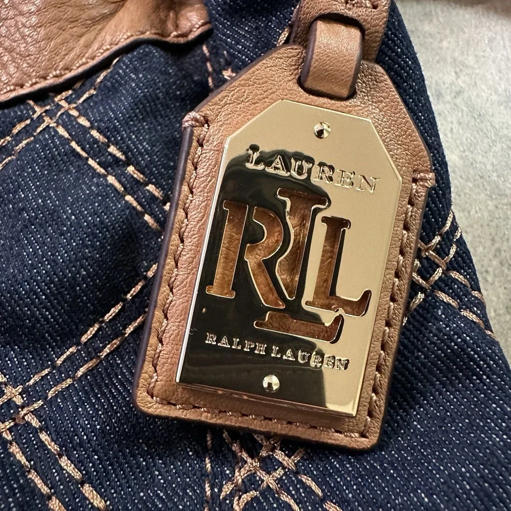 Lauren Ralph Lauren Medium Denim leather crosstitch bag Designer‎ soldout